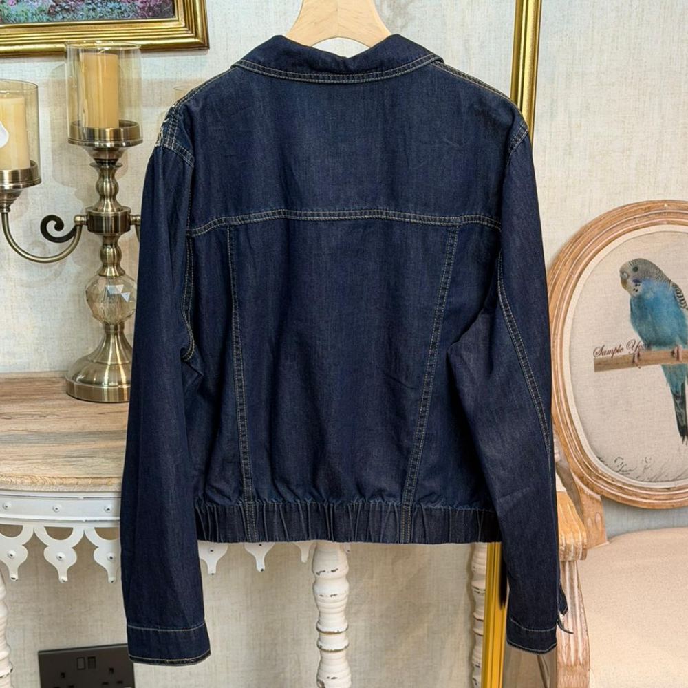 HKCG0902-003 JAC 宮廷風刺繡復古鈕扣深藍牛仔外套 (A3)