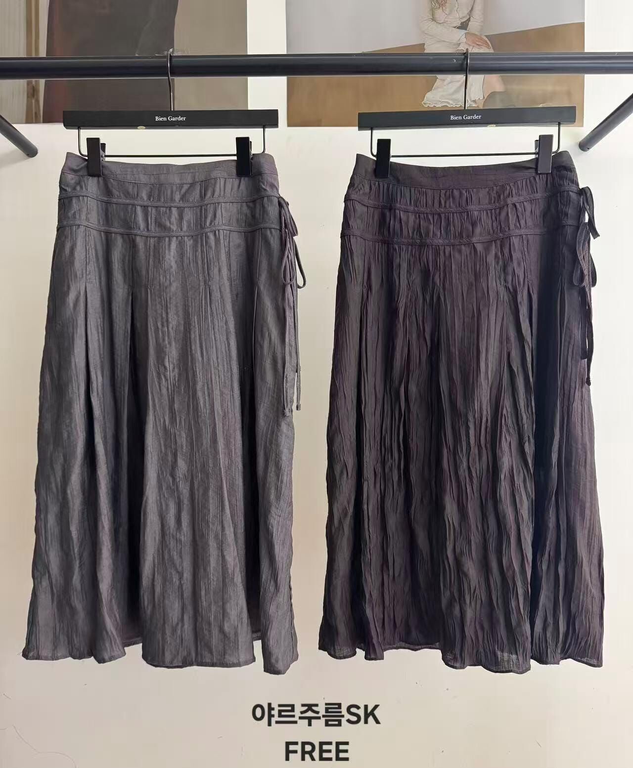 BG7003 抓褶雙綁帶長裙