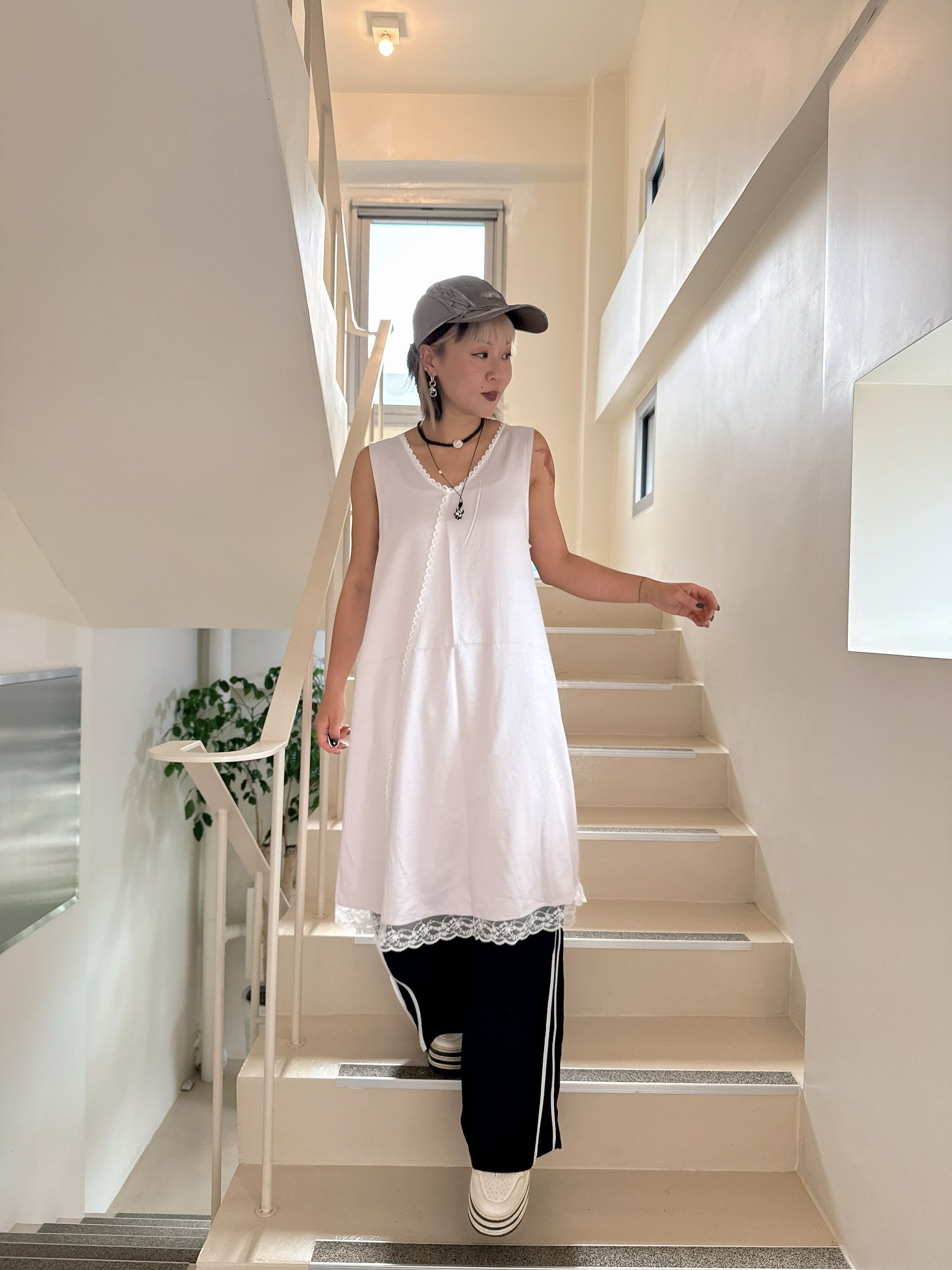Satin look lace edge long dress