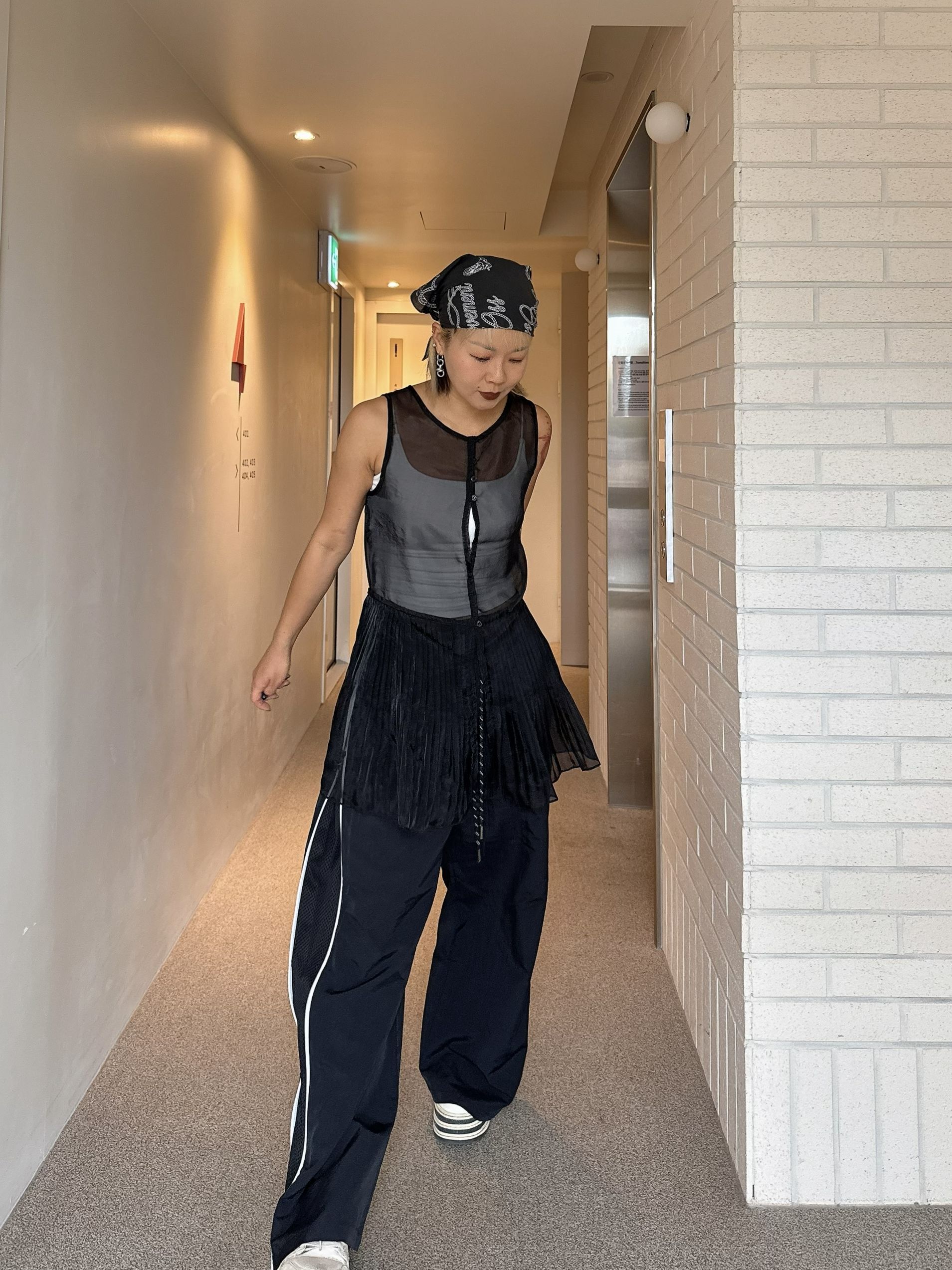 Sporty mesh side- panel track pants