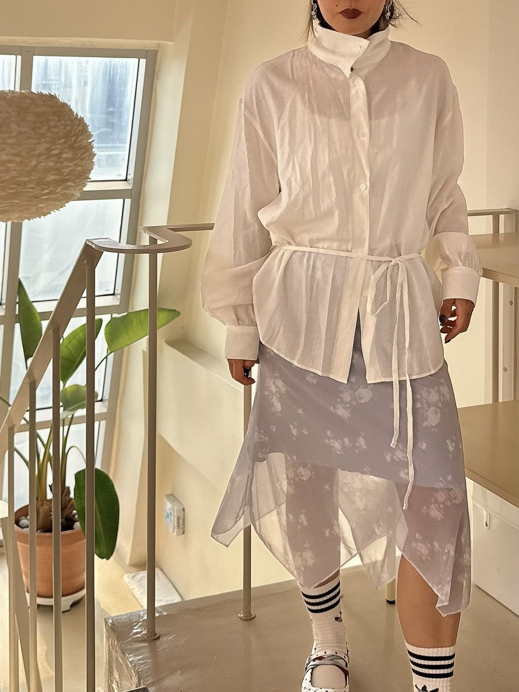 Painting look sheer mesh midi skirt