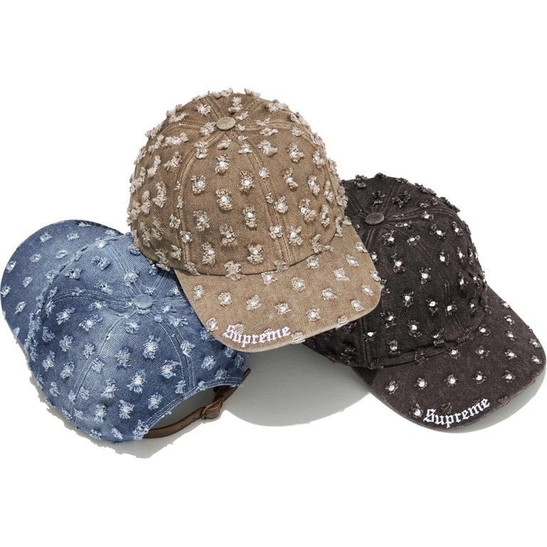 2026AW SUPREME Hole Punch Rhinestone Denim 6-Panel 水鑽 破壞 老帽 帽子 Y2K 現貨