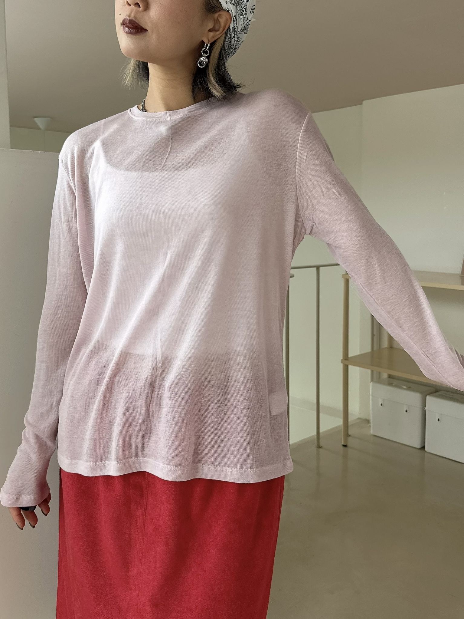 Sheer long sleeve knitted top