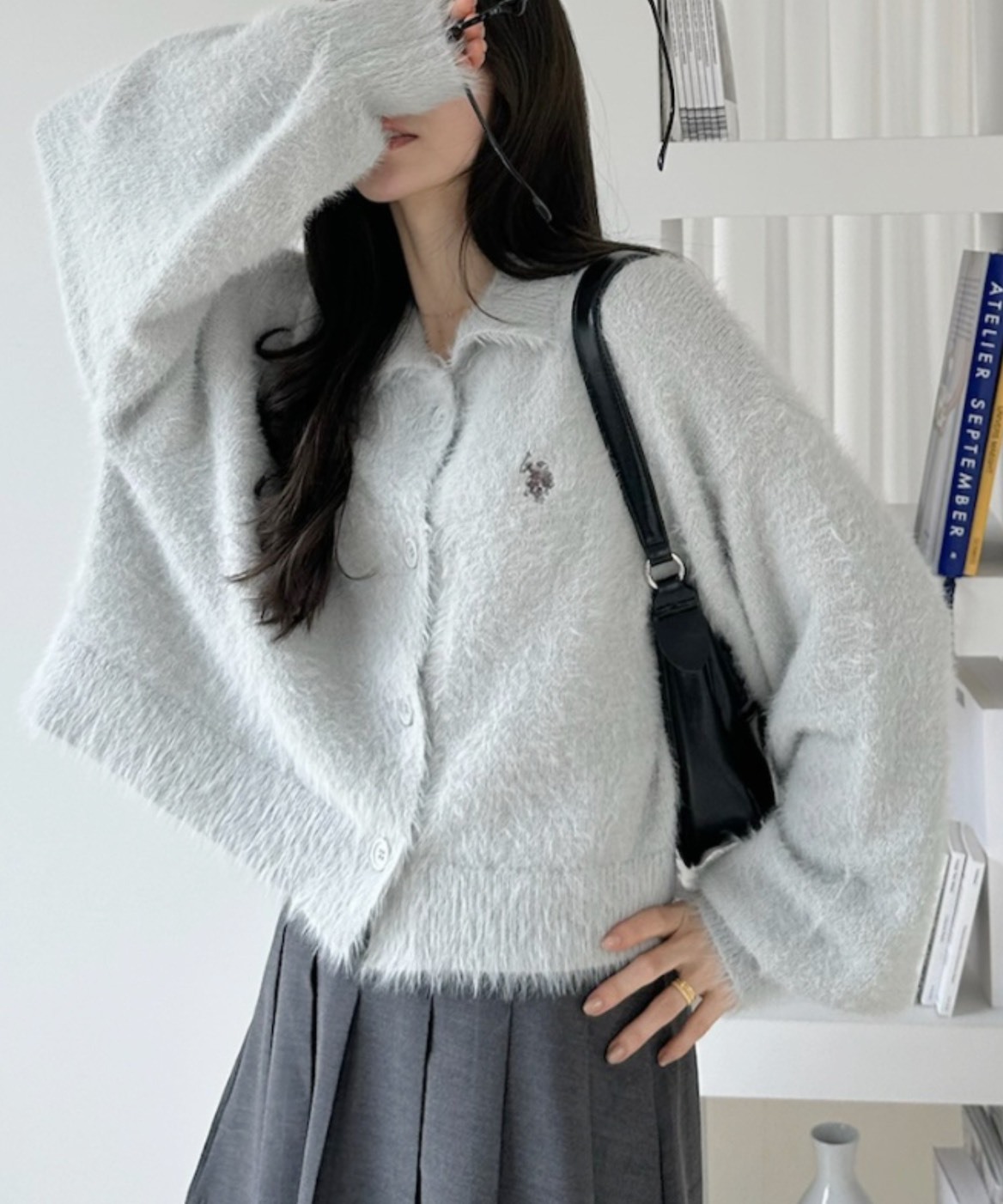 <有新色>日本 U.S.POLO.ASSN 翻領 毛絨 馬海毛 針織 寬鬆 袖子 5色