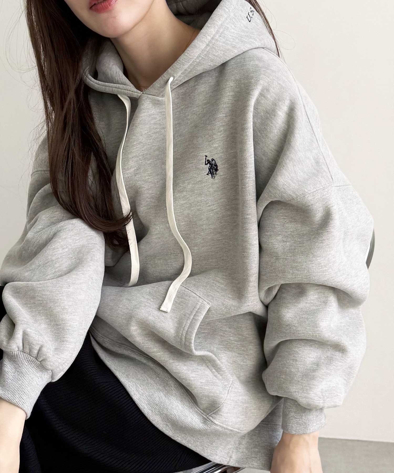 日本 U.S. POLO ASSN 刺繡 小標 抓絨 長袖 帽t 三色