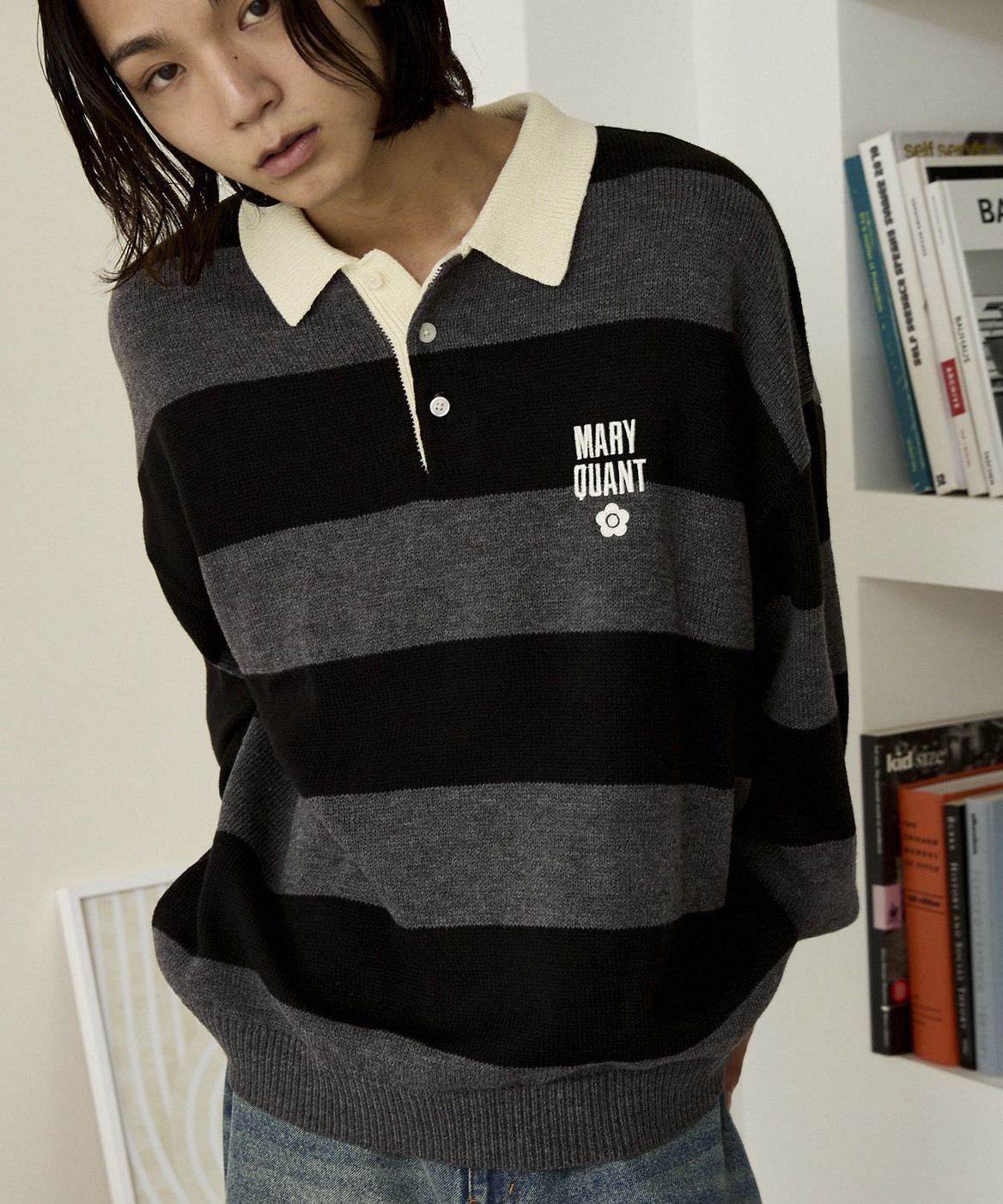 日本 MARY QUANT × PUBLUX 條紋 翻領 橄欖球衫 針織衫 三色