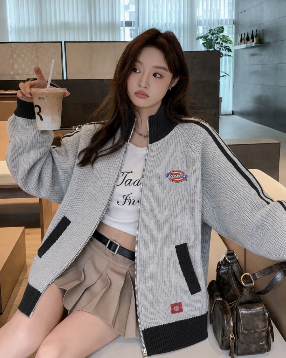 Dickies 美式 復古 刺繡 針織 撞色 雙拉鍊 寬鬆 毛衣 外套 4色