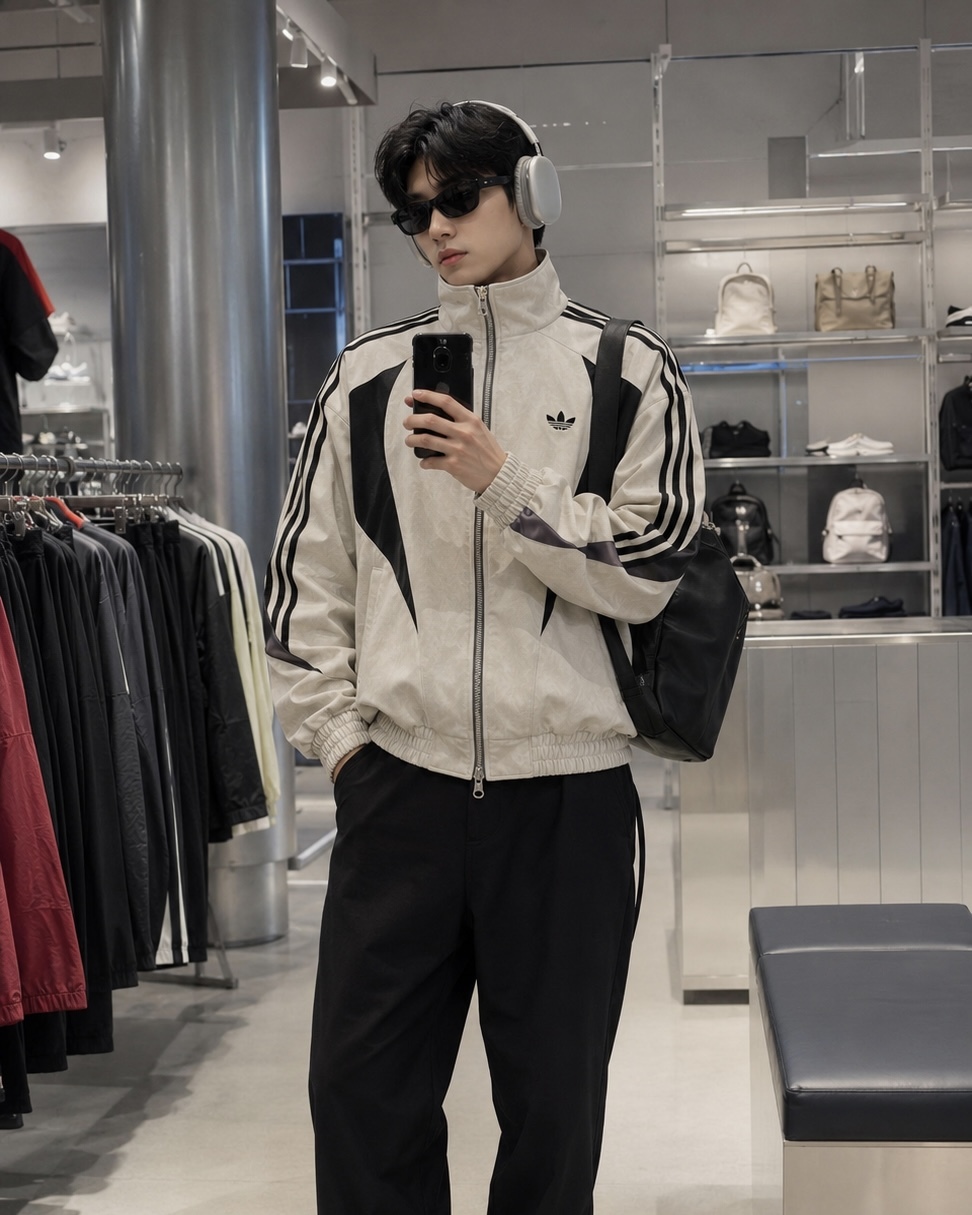 <王鶴棣同款> ADIDAS ORIGINALS STREET 美式 三線 街頭 復古 賽車 皮衣 外套 個性 二色