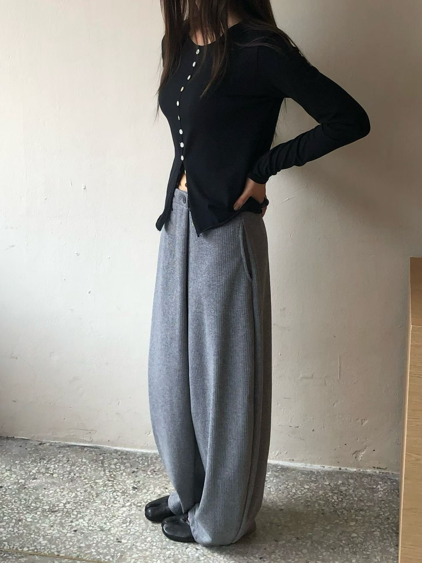 Sep6110 超顯瘦！小腹消失一片毛料寬褲