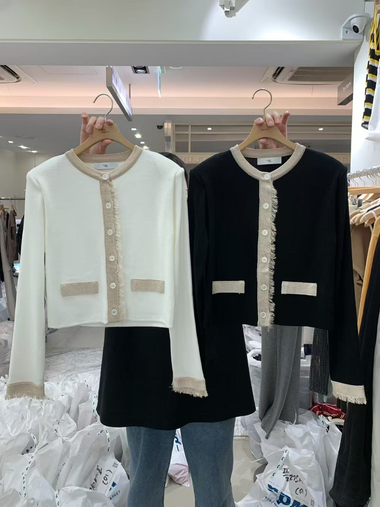 BM7146 流蘇撞色針織外套