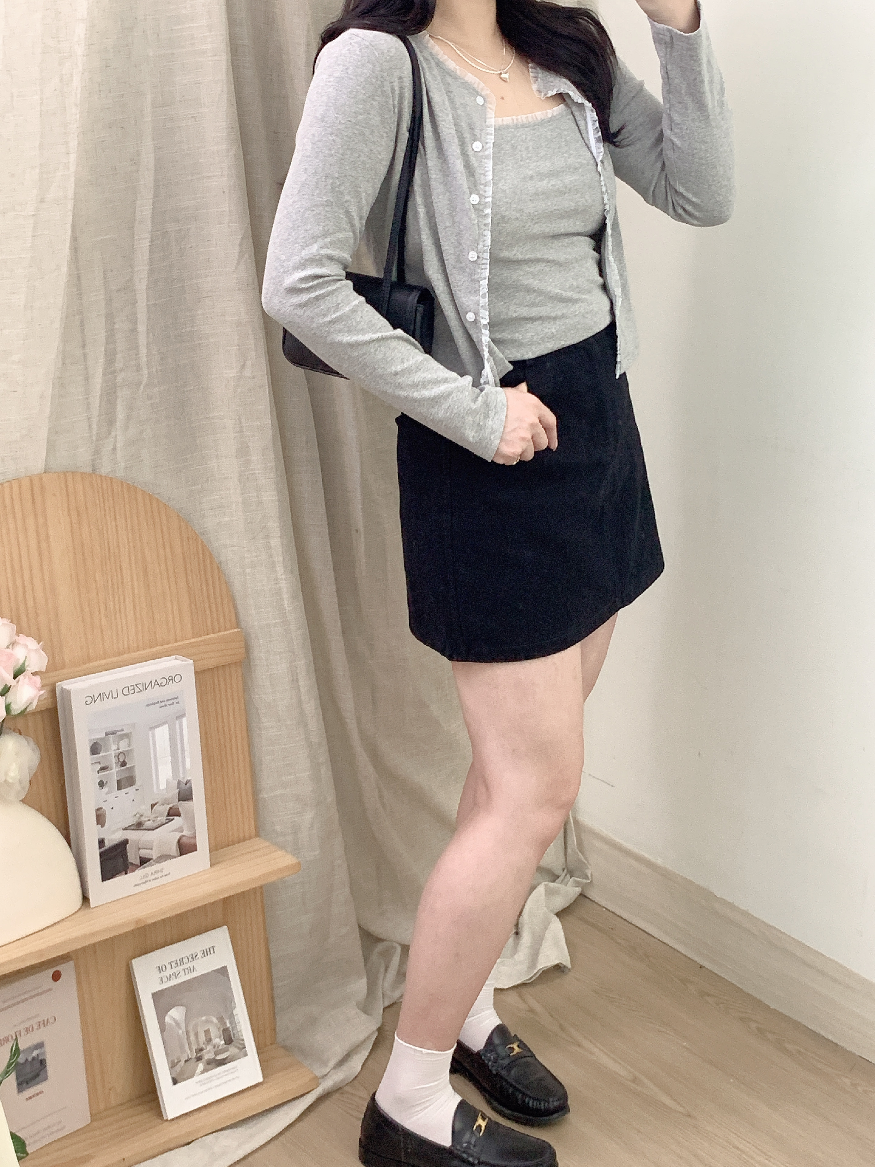 早秋知性花邊背心外套兩件組 3色
