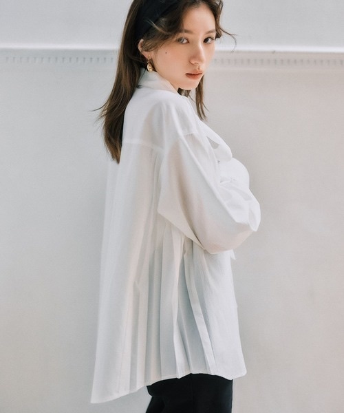 MARY QUANT x VIS / Ribbon Bow Tie Side Pleated Shirt