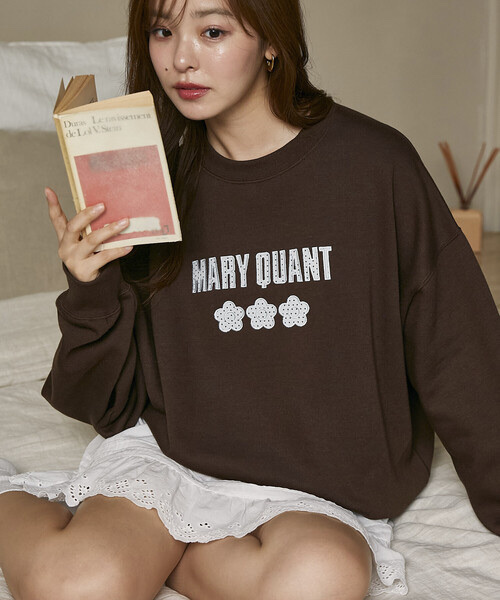 MARY QUANT × PUBLUX / Dot Pattern Embroidered Logo Brushed Fleece Sweatshirt