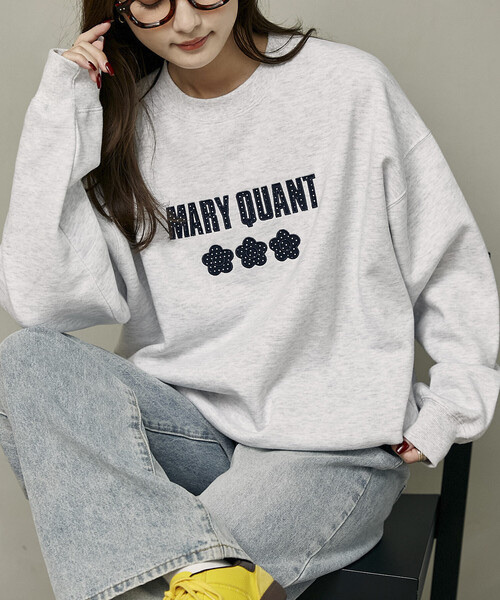 MARY QUANT × PUBLUX / Dot Pattern Embroidered Logo Brushed Fleece Sweatshirt