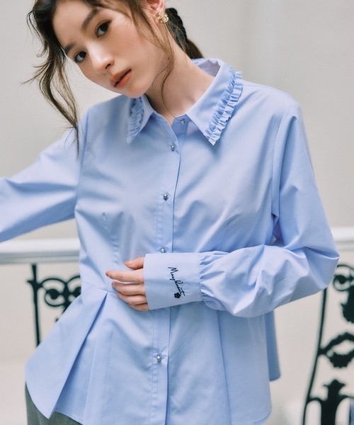 MARY QUANT x VIS / Frill Collar Peplum Shirt Blouse