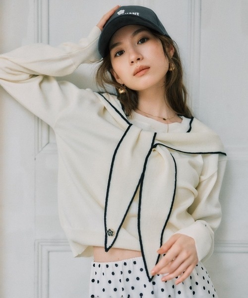 MARY QUANT x VIS / Scarf-style Bow Tie Knit