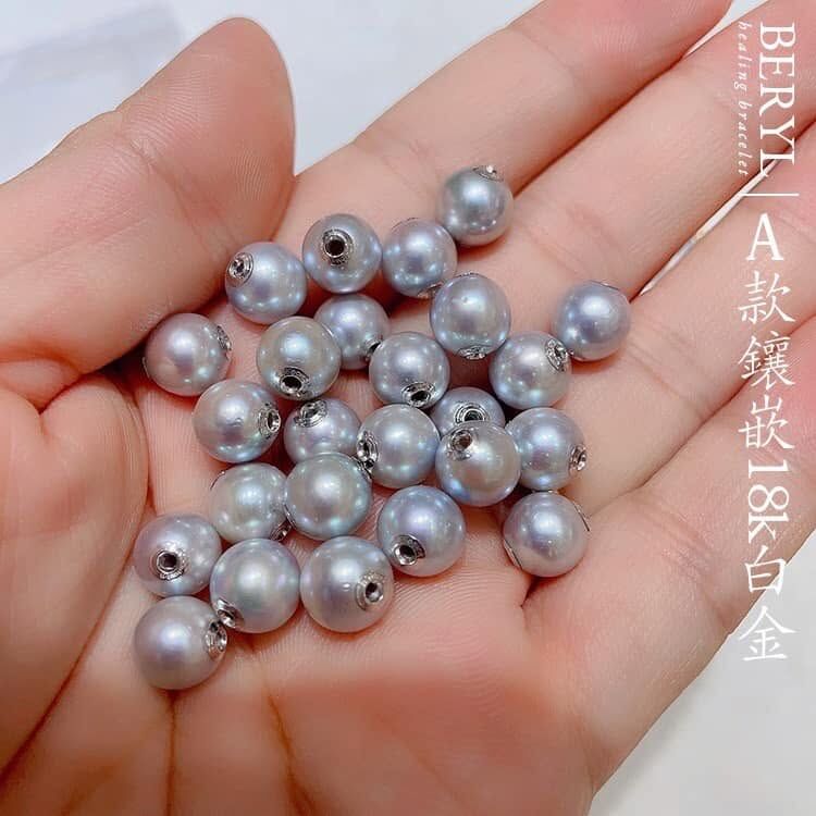 天然真多麻色藍玫瑰海水珍珠18k白金墜/搭純銀川針項鍊