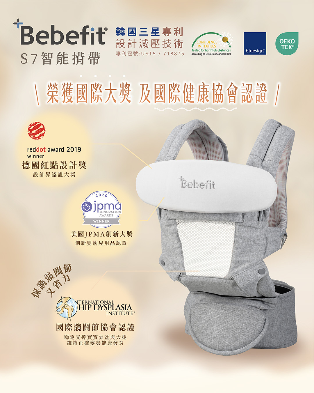 Bebefit S7 智能揹帶用國際標準守護!從布料開始,給寶寶最頂級的呵護