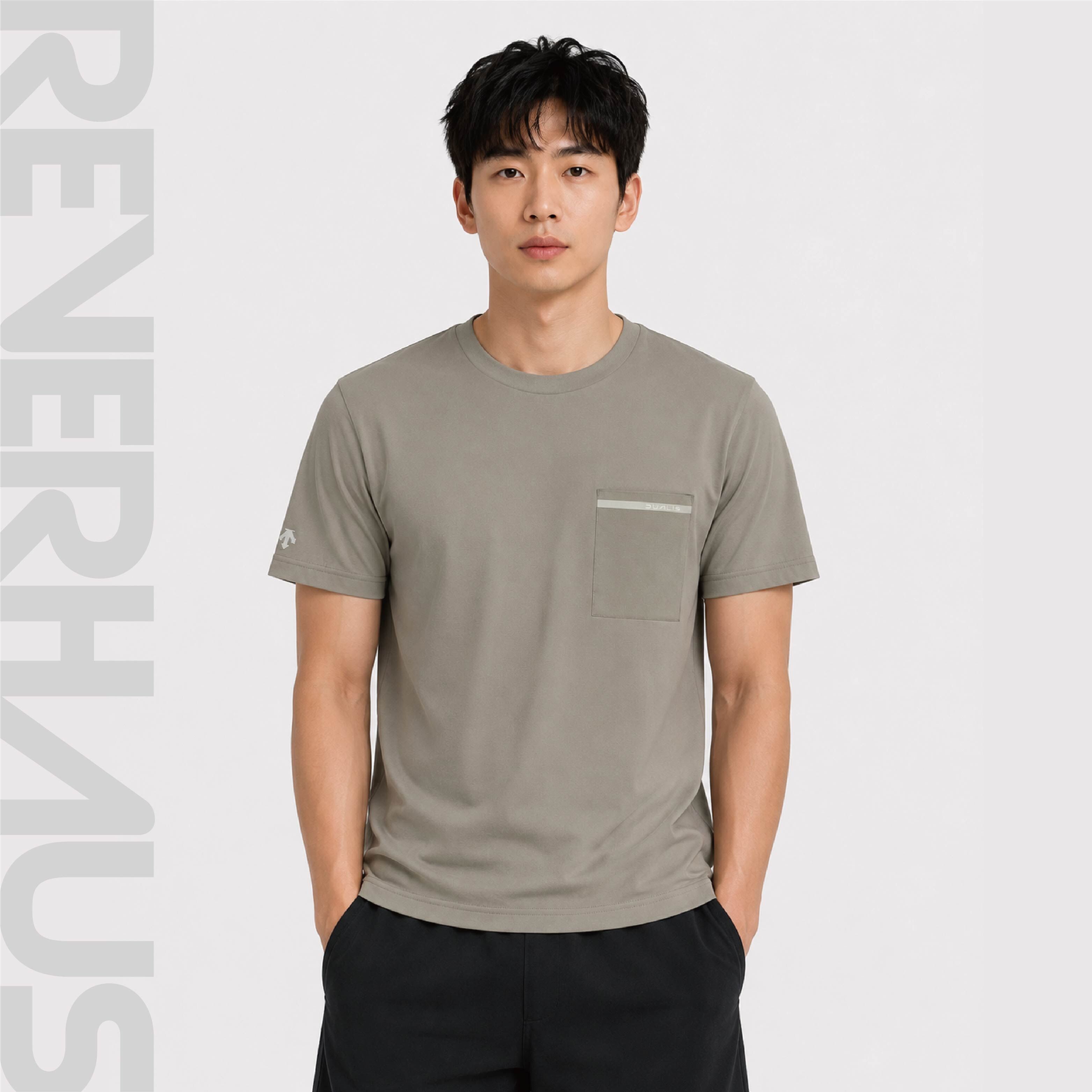 【 DESCENTE｜ 口袋透氣機能短TEE - 軍綠 】