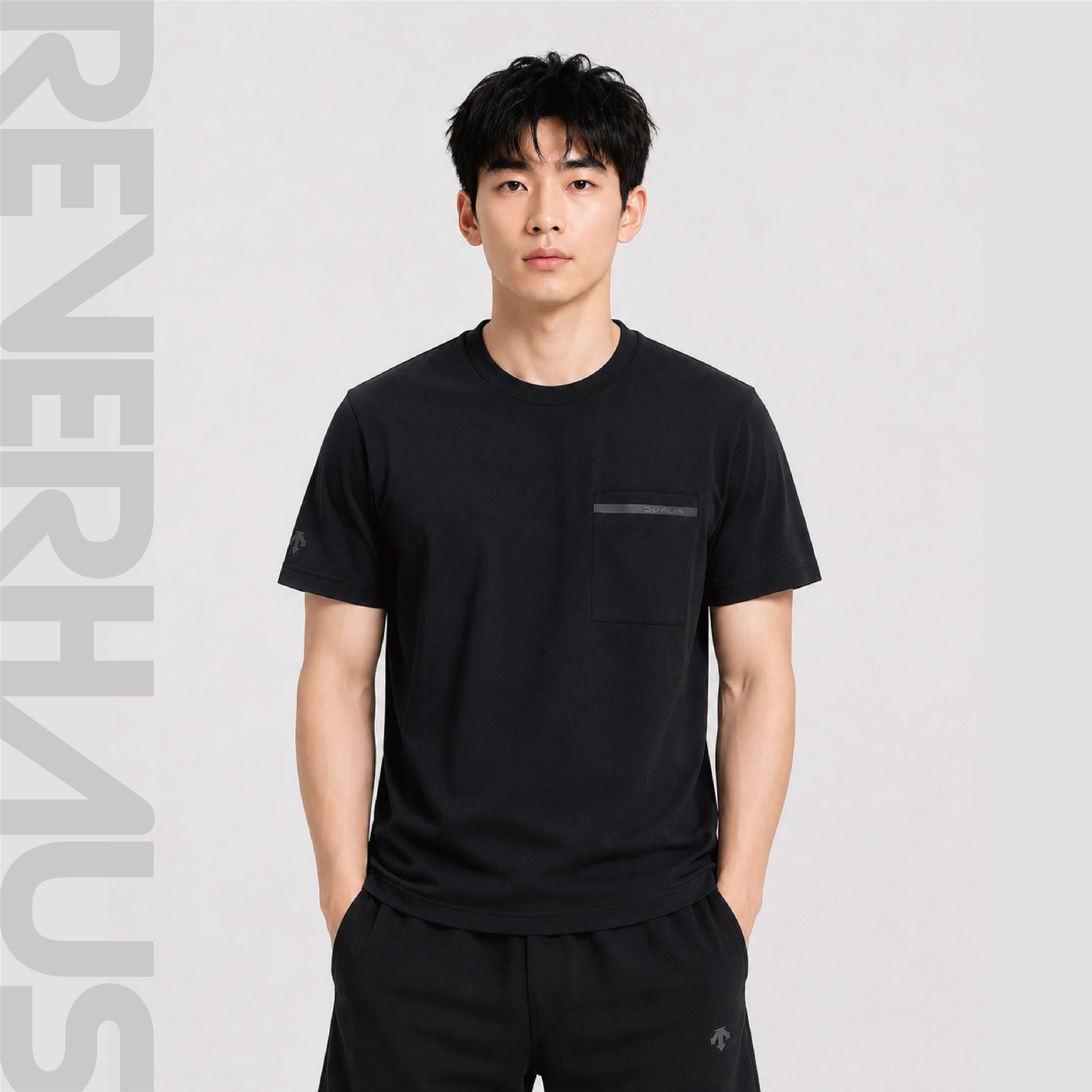 【 DESCENTE｜ 口袋透氣機能短TEE - 黑 】