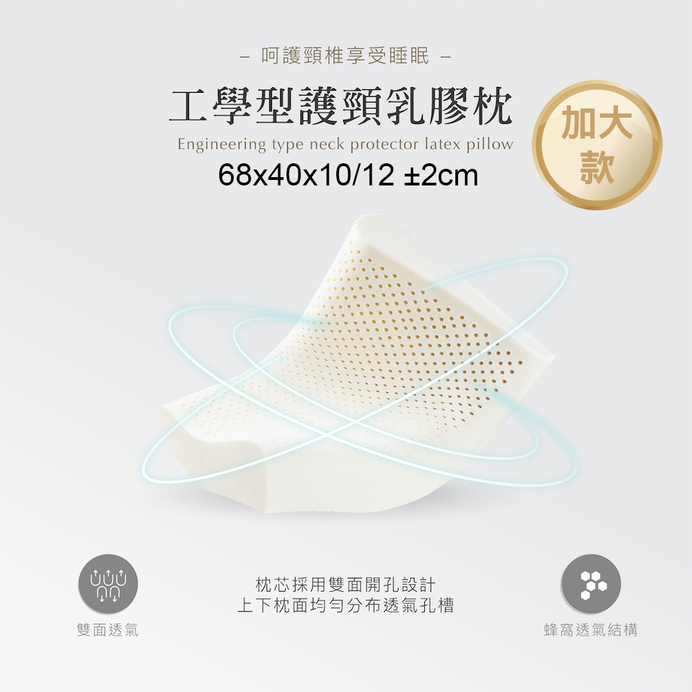 100%天然乳膠枕-工學護頸型(加大款)