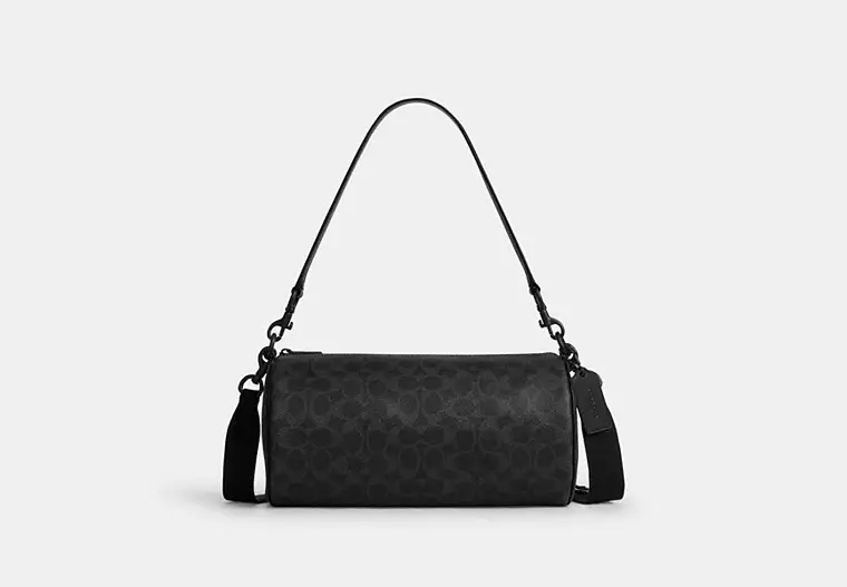 【預購】COACH H090302 Andre 30 經典印花圓筒包 (黑色)