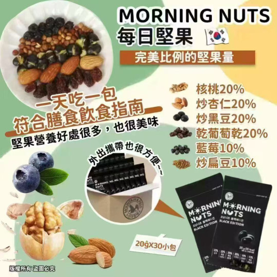 包郵優惠 MORNING NUTS 每日堅果20g （1套=20g*30小包）#2608
