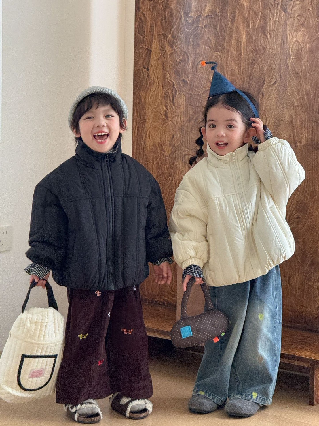 🍁 冬裝 ꒱ 兄弟姐妹 格子翻領 鋪棉澎澎厚款外套 ꕀꕀ