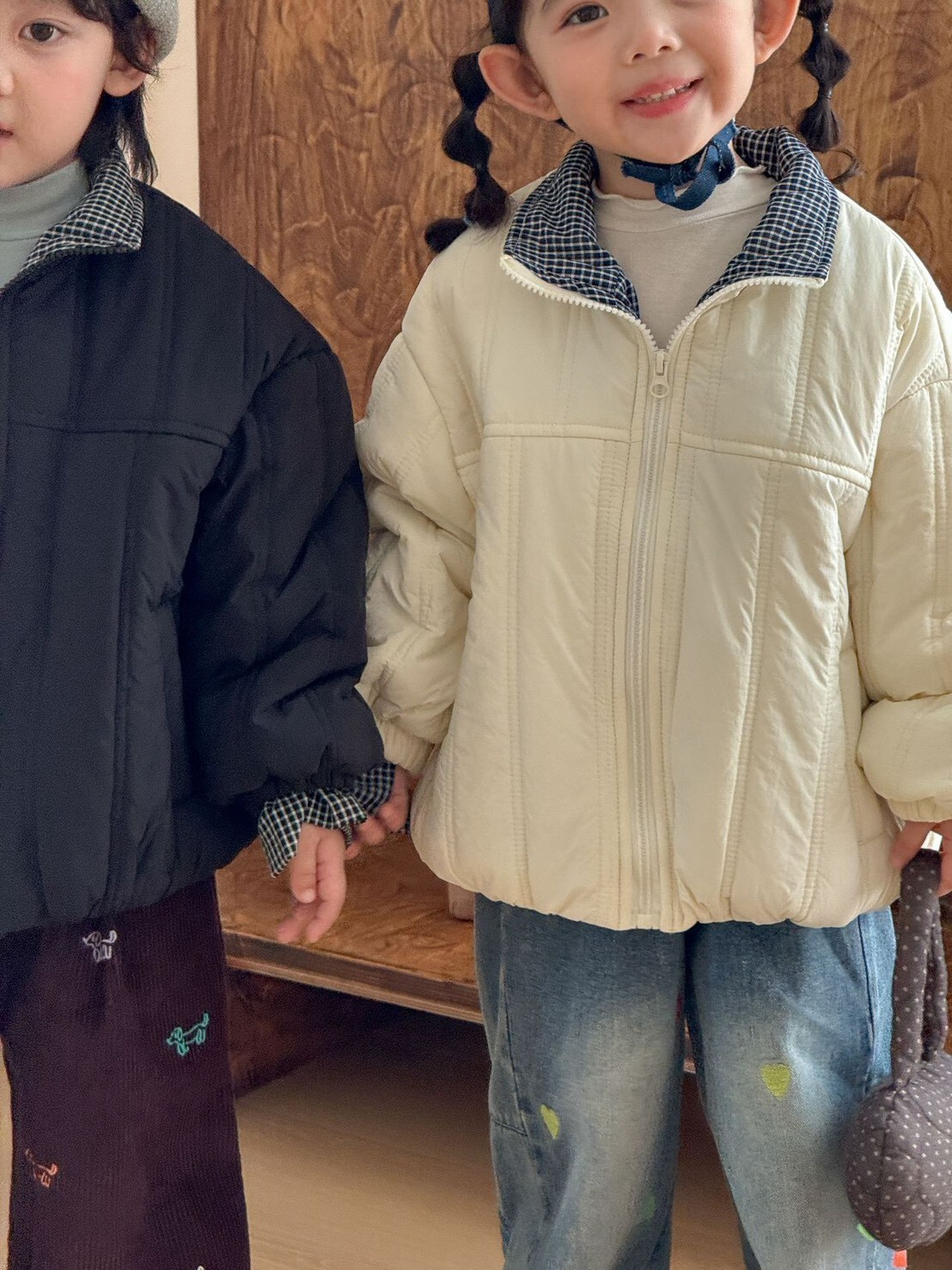 🍁 冬裝 ꒱ 兄弟姐妹 格子翻領 鋪棉澎澎厚款外套 ꕀꕀ