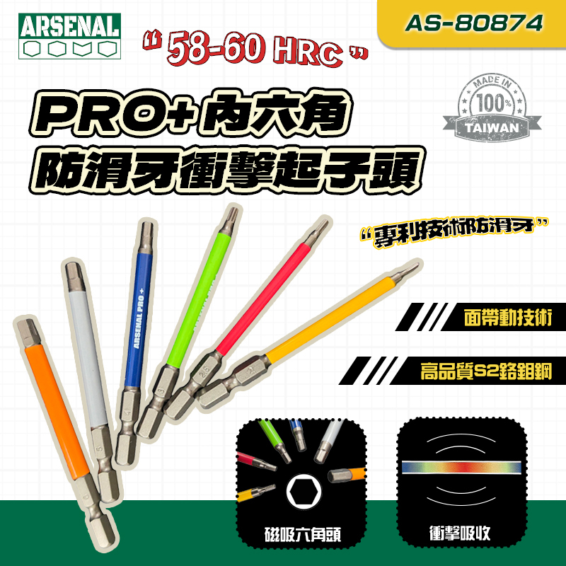 愛森諾｜PRO+ 內六角防滑牙衝擊起子頭 H2-H6 二分頭六角起子 AS-80874