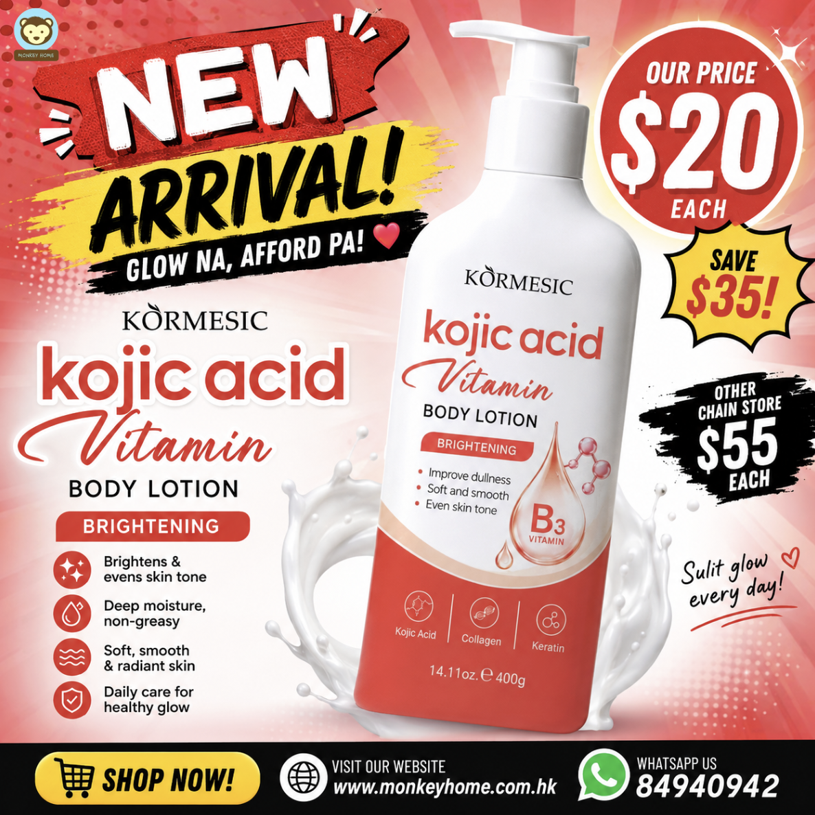 KORMESIC Kojic Acid Vitamin Body Lotion 250ml