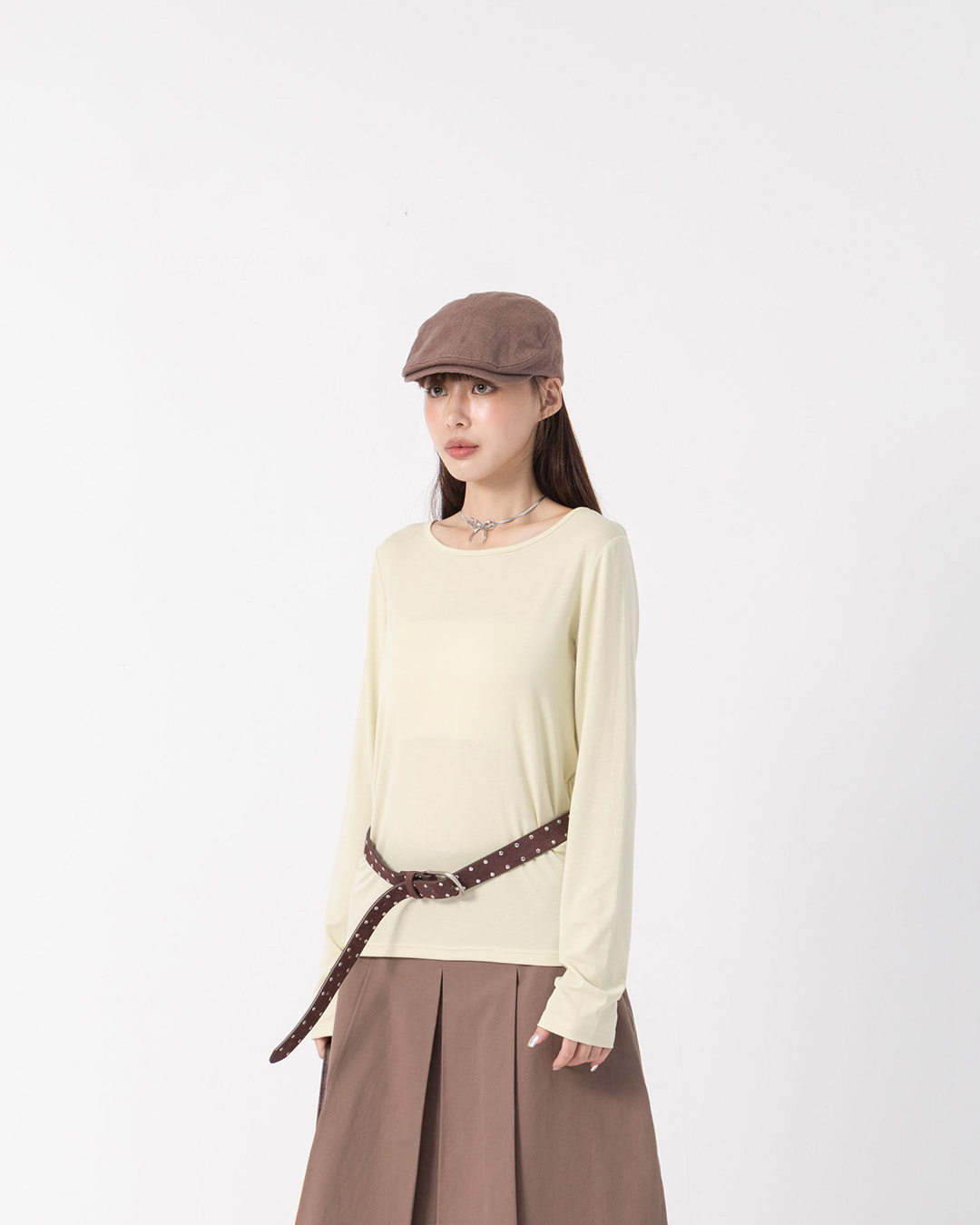 Basic Plain Elastic Long-Sleeved Top - Green【01200038】in stock+pre-order