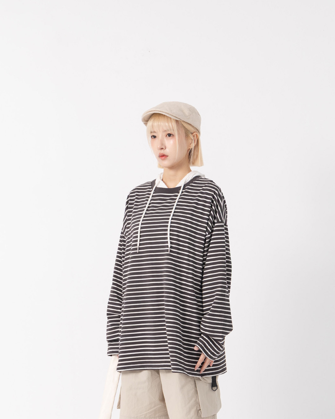 Wide-fit striped cotton top – available in three colors【01099950】in stock+pre-order