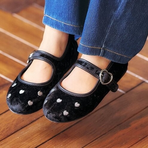 Heart Embroidered Velvet Mary Jane