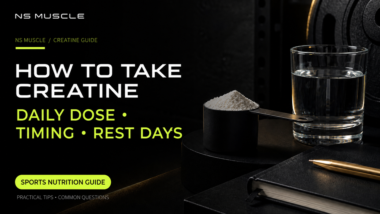 Creatine monohydrate guide covering daily dosage, timing, rest days and common myths