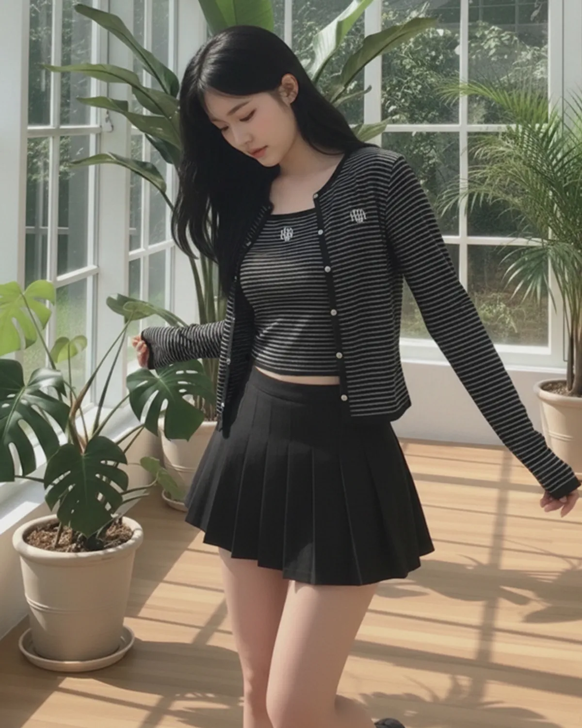 【預購】Muah Muah ZKD090307 條紋背心＋針織外套套裝