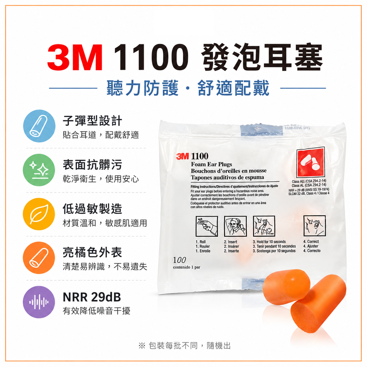 3M 品牌｜1100 軟式耳塞 子彈圓錐型無線耳塞 無線海綿耳塞 防噪耳塞 降低噪音耳塞｜公司貨