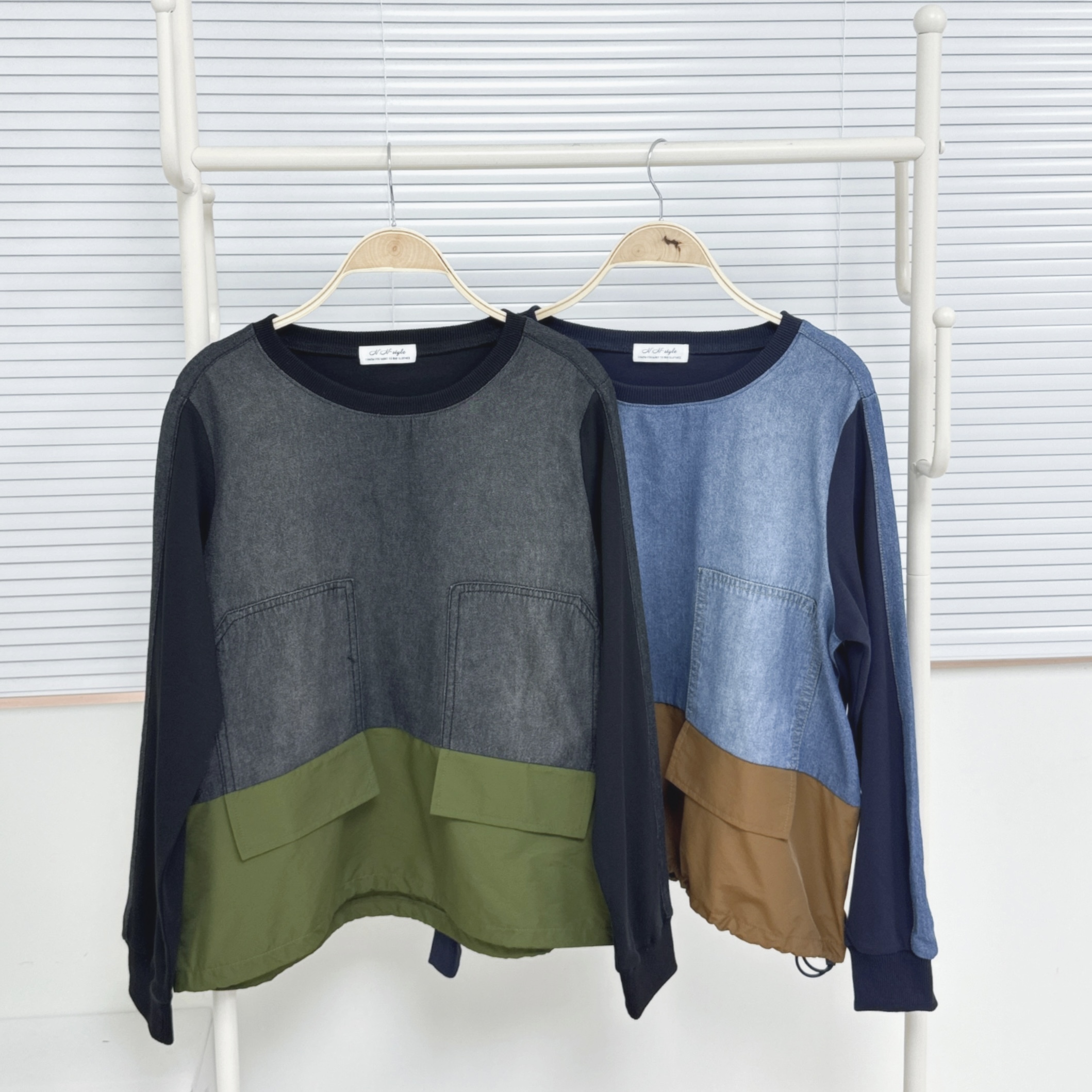 【廠家制】拼彷牛仔布長袖TOP (H10-H11)