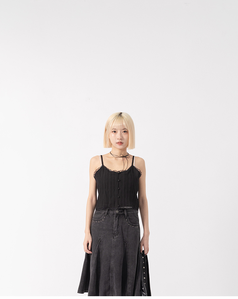 Lace jacquard spaghetti strap cover-up vest, available in two colors【01099885】in stock+pre-order