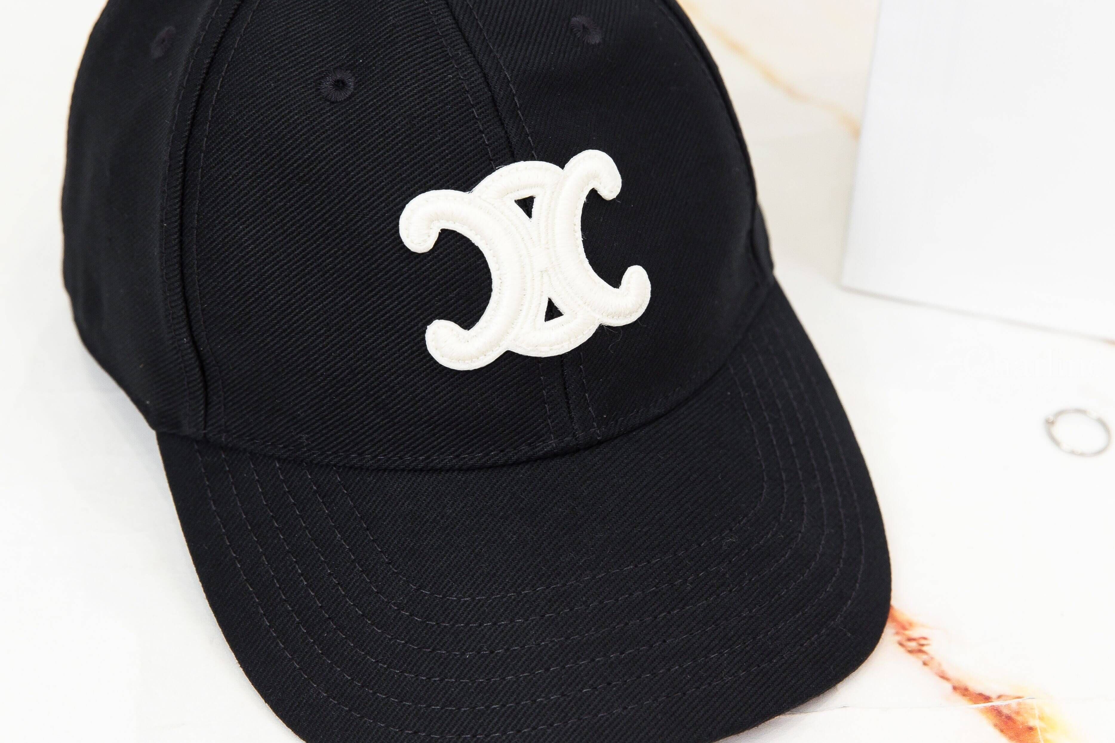 Celine Triomphe Baseball Cap In Cotton 黑色刺繡白色凱旋門棉質棒球帽