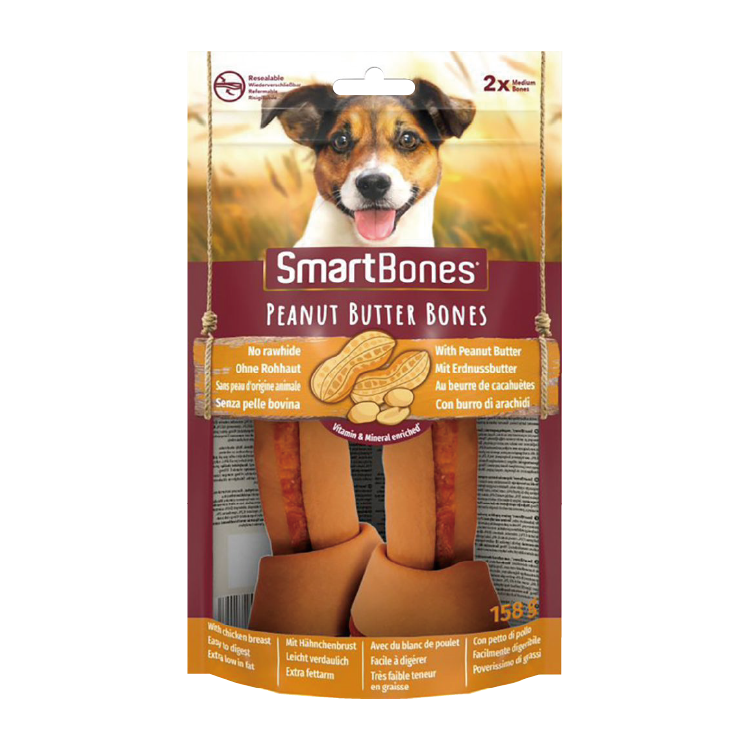 SmartBones 歐洲優化版 超低脂 花生醬味 中型潔齒骨 2條 (SBP-7217) x2