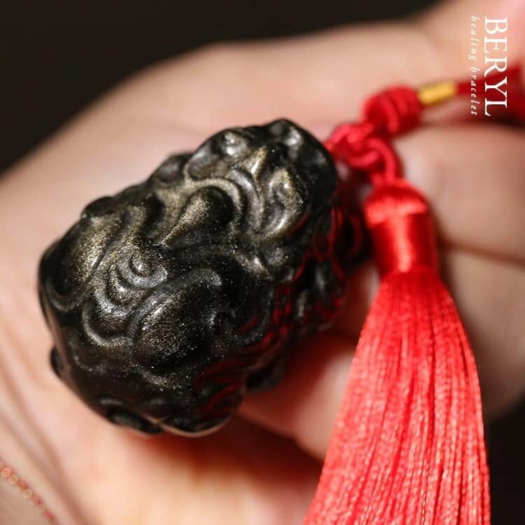 墨西哥金沙黑曜石貔貅掛件