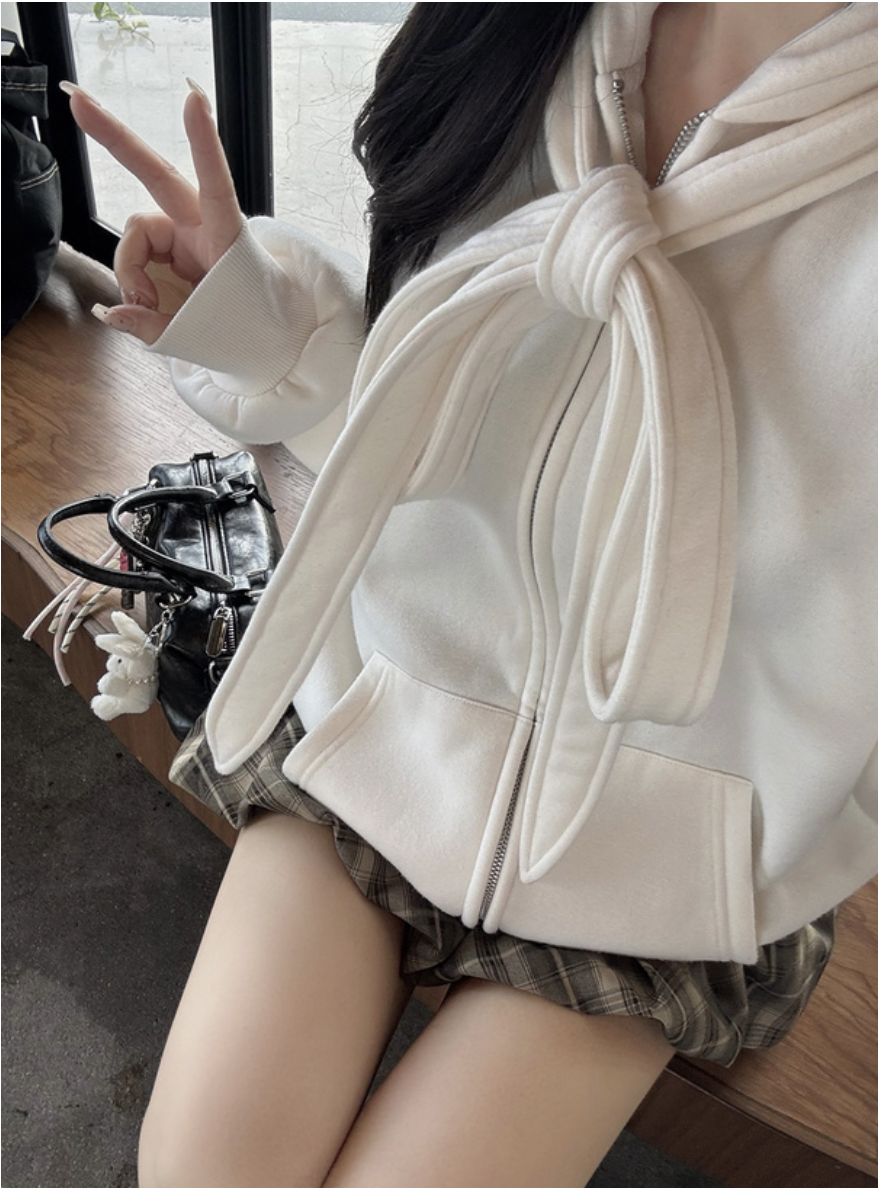 JP1298｜小兔感₍ᐢ. .ᐢ₎ ₊˚⊹♡ 大大蝴蝶結綁帶連帽外套