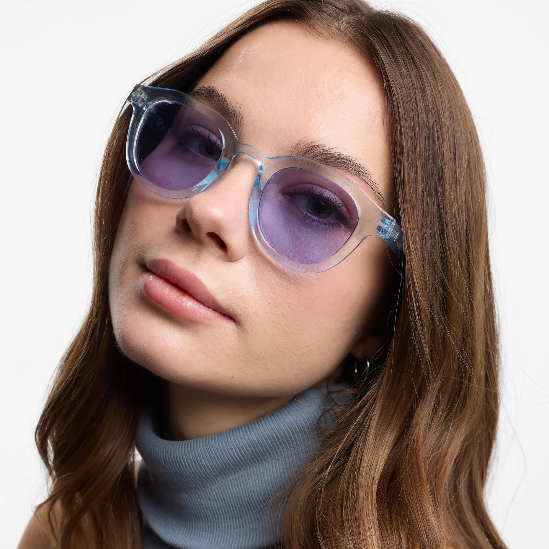 BARNER | Andy - Baby Blue Glossy Sunglasses (Blue Purple Lens)