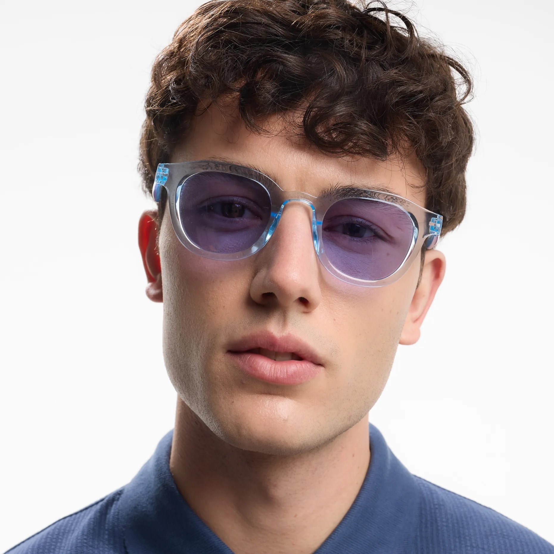 BARNER | Andy - Baby Blue Glossy Sunglasses (Blue Purple Lens)