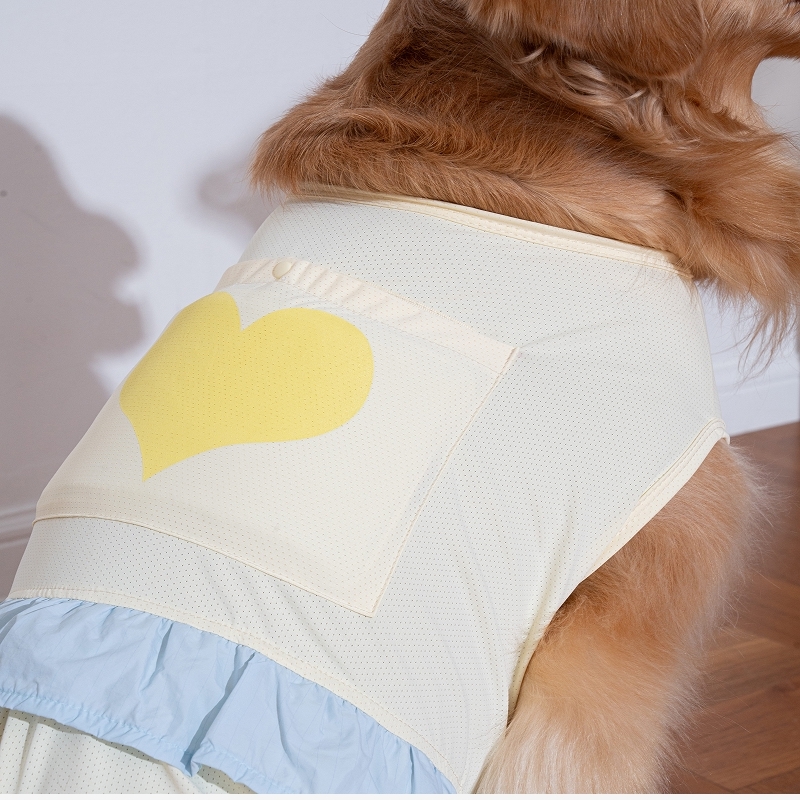 puppygallery｜ 愛心荷葉涼感包屁衣 奶油黃