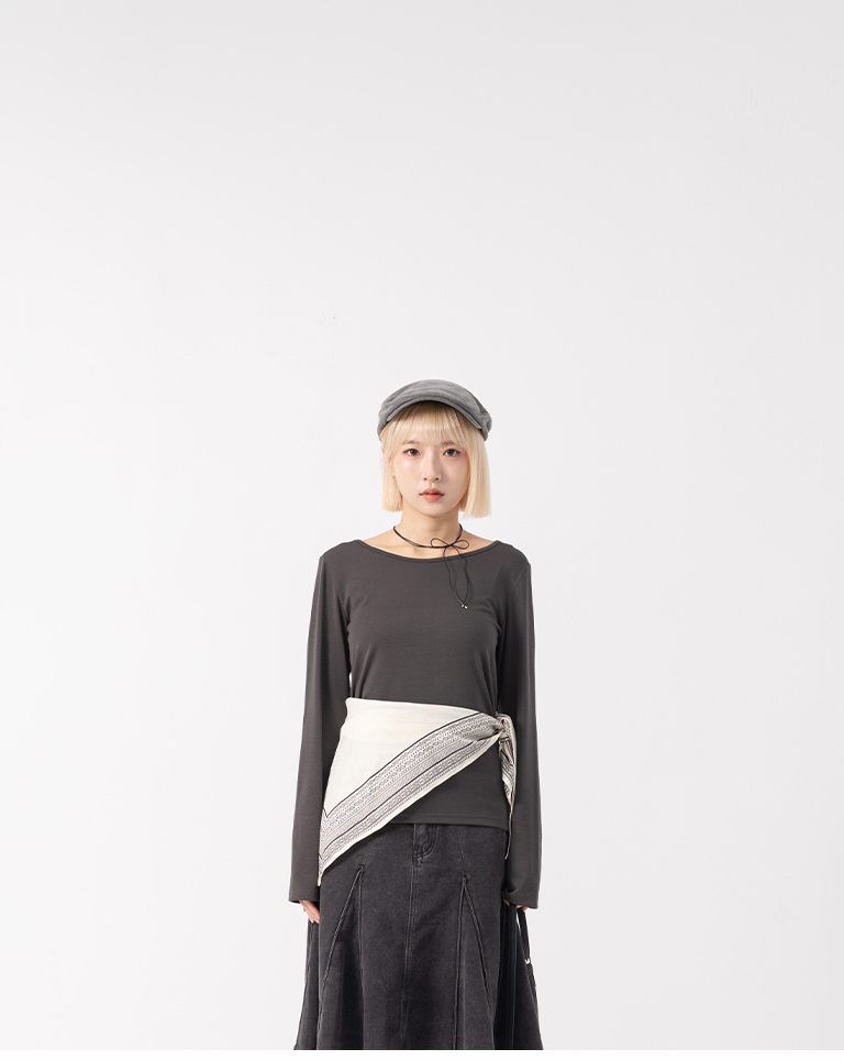 Basic Plain Elastic Long-Sleeved Top - Dark Gray【01200036】in stock+pre-order