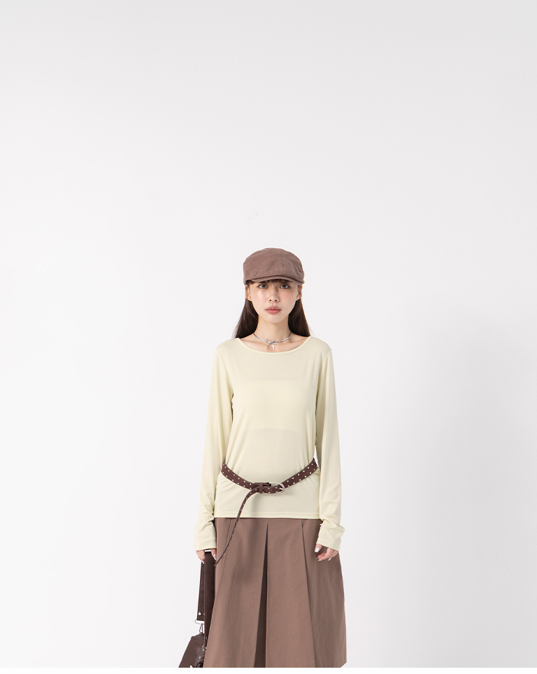 Basic Plain Elastic Long-Sleeved Top - Green【01200038】in stock+pre-order