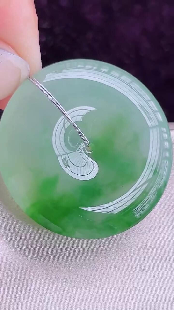 翡翠冰飄綠花平安扣 (32.5mm直徑),天然翡翠A玉, 緬甸玉, Jade, Jadeite