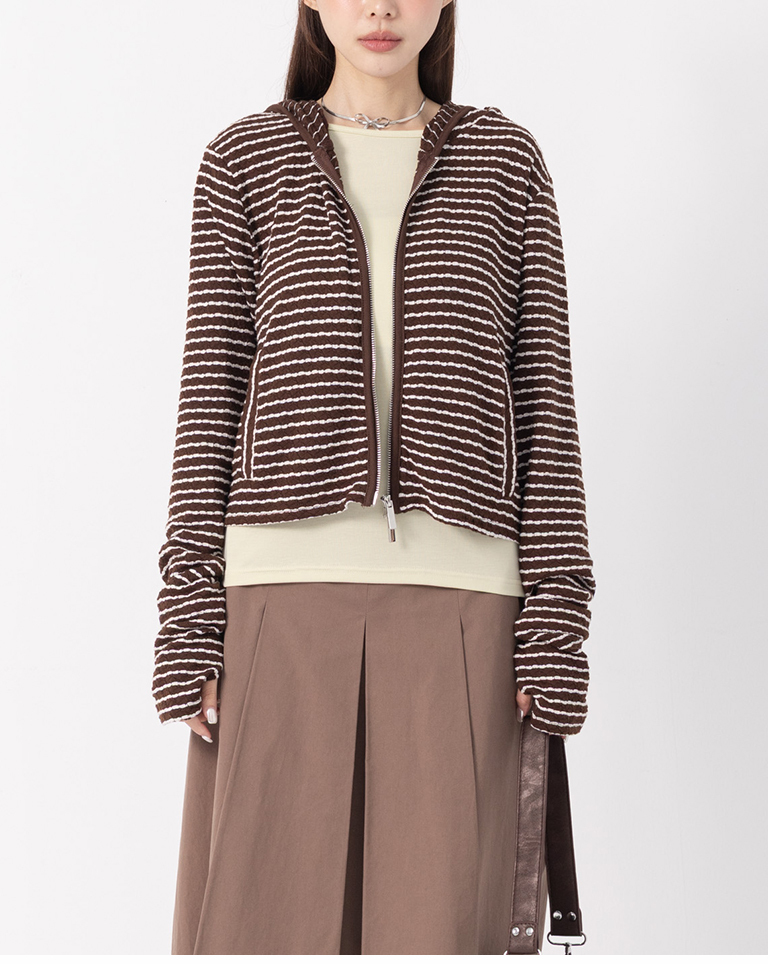 Casual Striped Cropped Hoodie with Two-Way Zipper – Available in Two Colors【02071723】in stock+pre-order